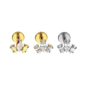 Labret Marquise com zircónias em titânio ASTM F136
