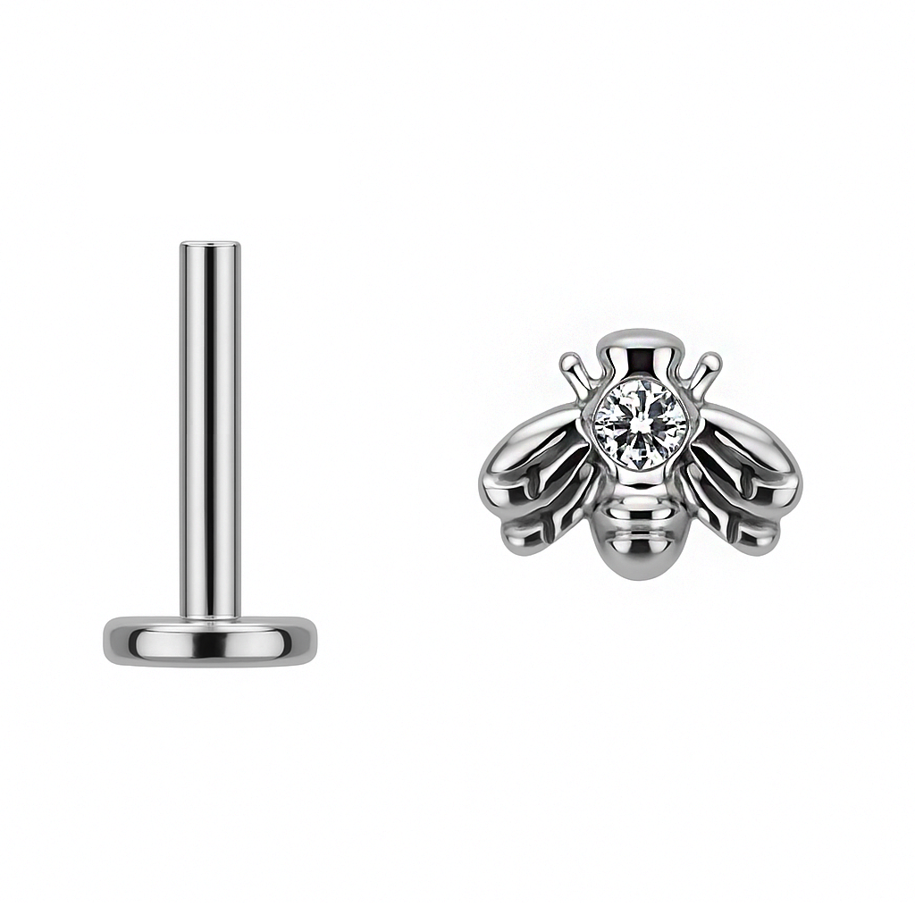 Labret abelha com zircónias em titânio ASTM F136