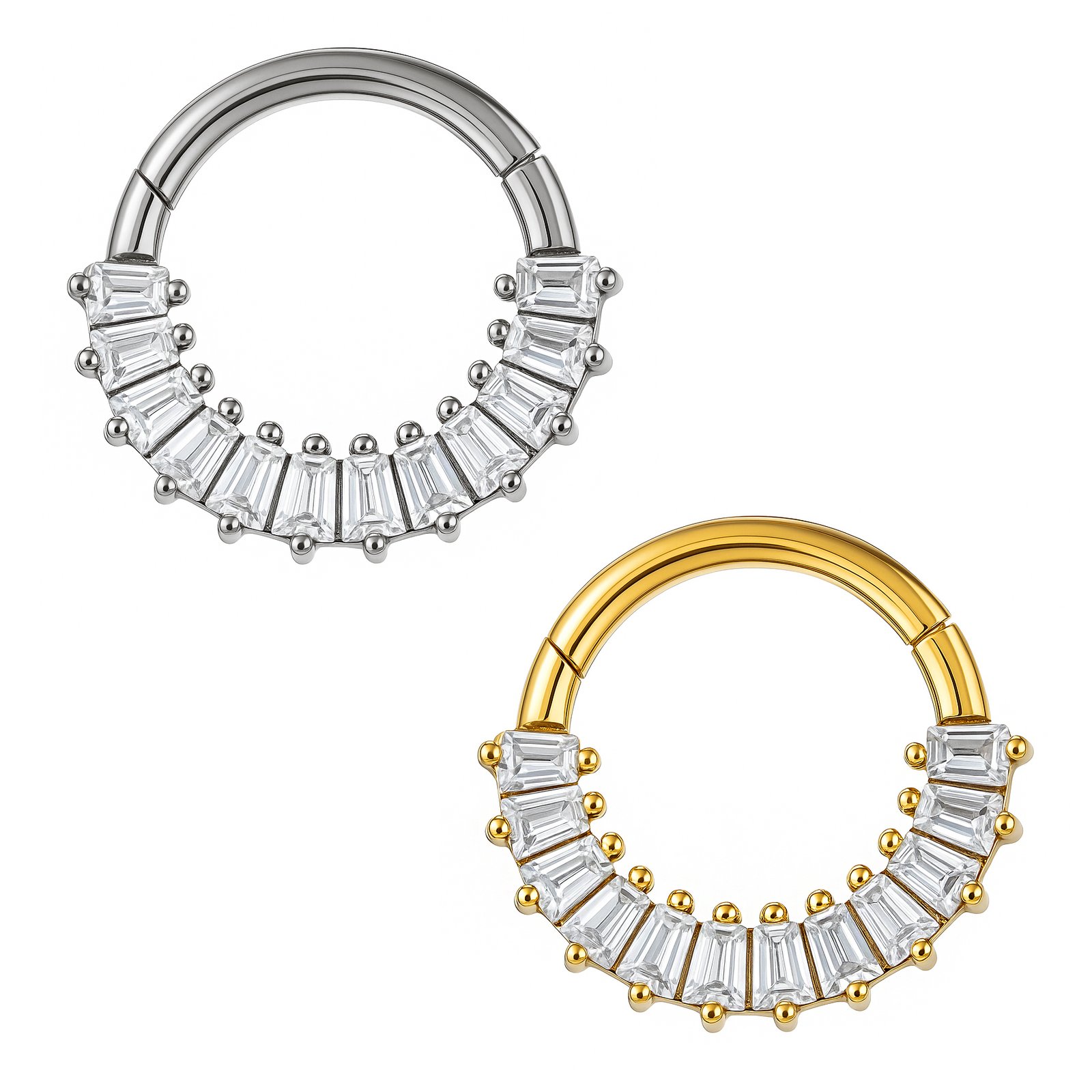 Anello Clicker di Titanio con Zirconi Baguette