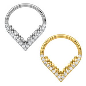Anello Clicker V di Titanio ASTM F136 con Zirconi e Beads