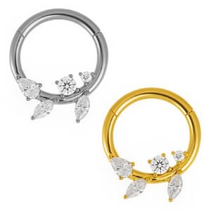 Anello Ramo Fiore Con Zirconi Di Titanio