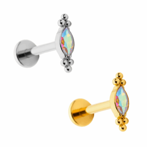 Labret Navette com 6 Beads em Titânio ASTM F136
