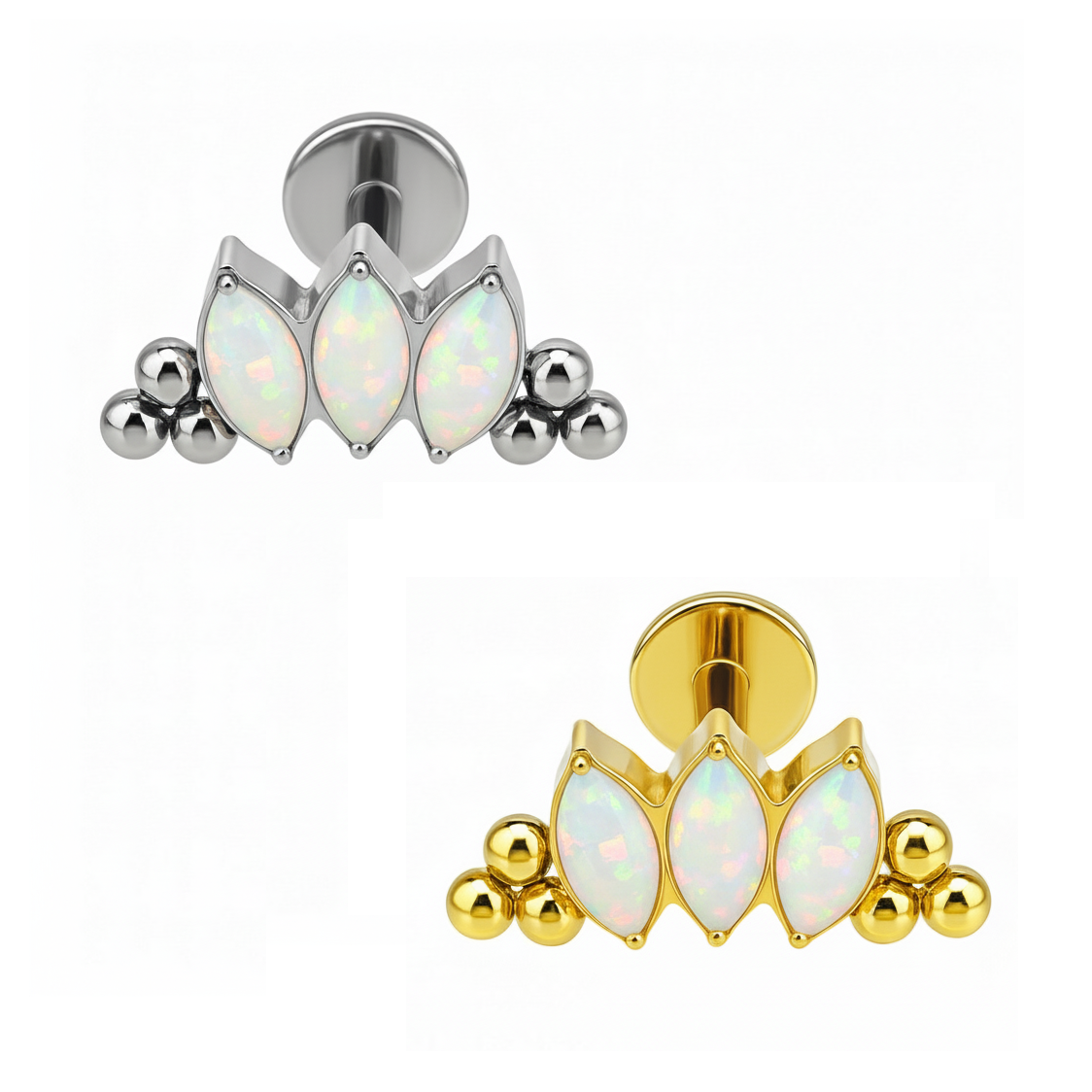 Labret 3 navettes com beads em titânio ASTM F136