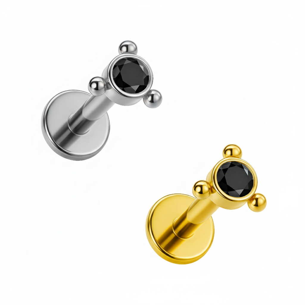 Labret com Zircónia e 3 Beads de Titânio ASTM F136