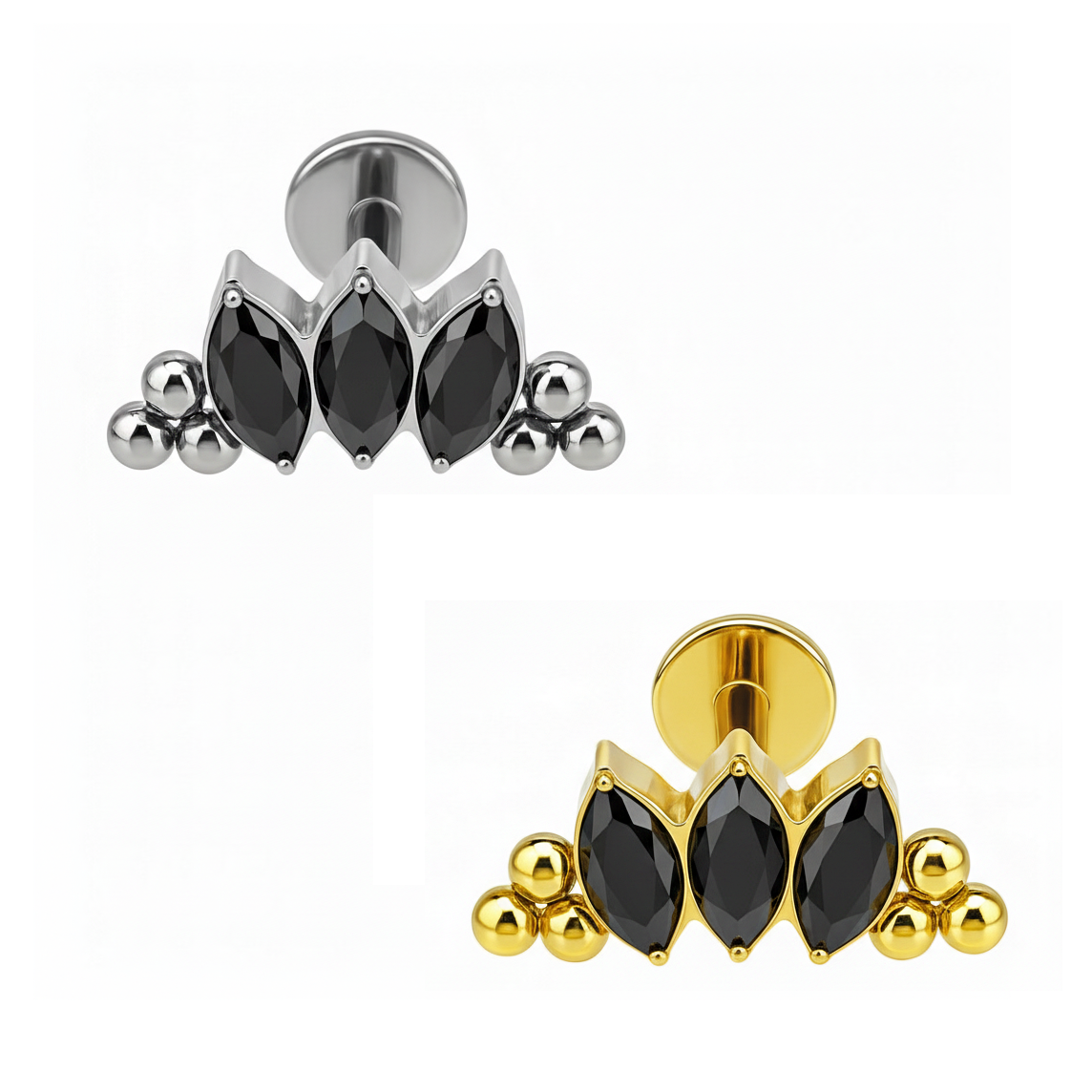 Labret 3 navettes com beads em titânio ASTM F136