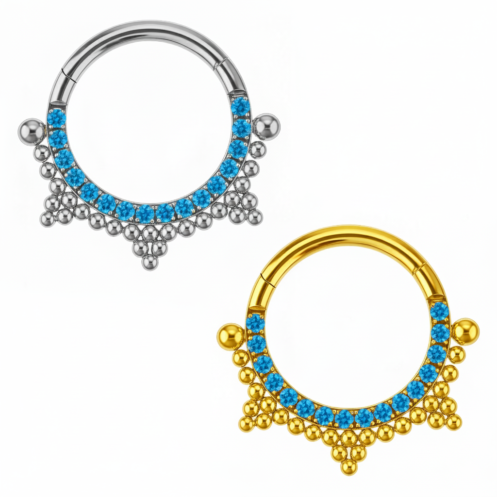 Anello Clicker di Titanio ASTM F136 con Piramide Beads e Zirconi