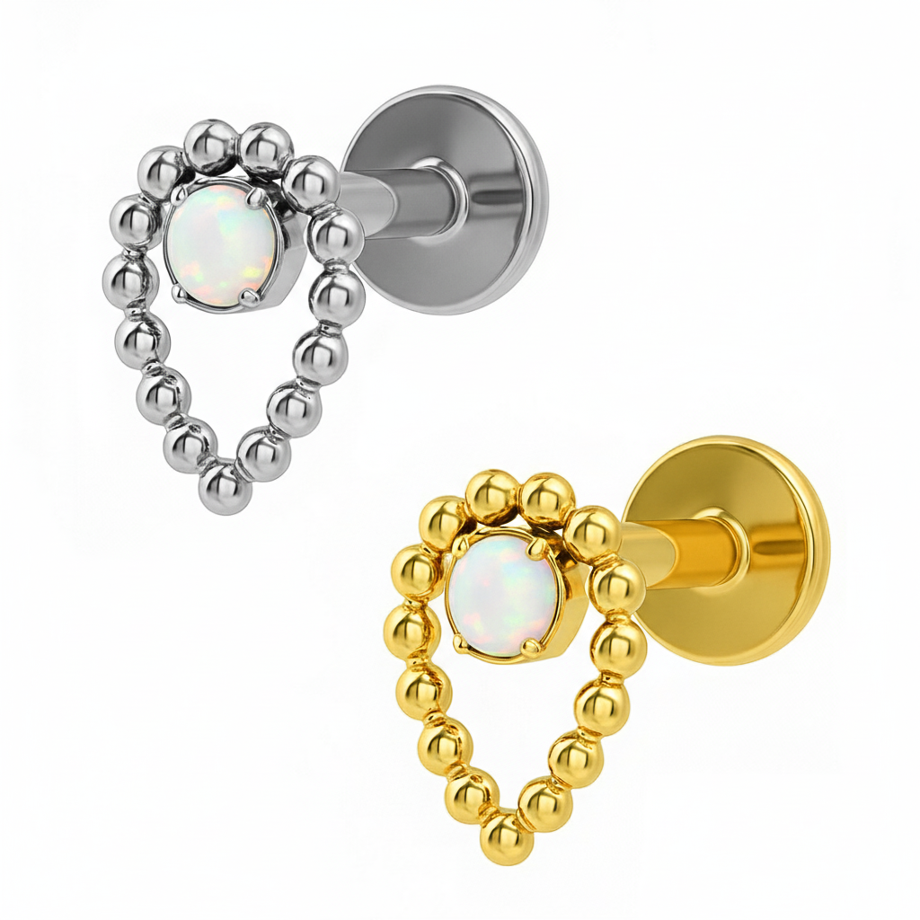 Labret gota de Beads com pedra em titânio ASTM F136