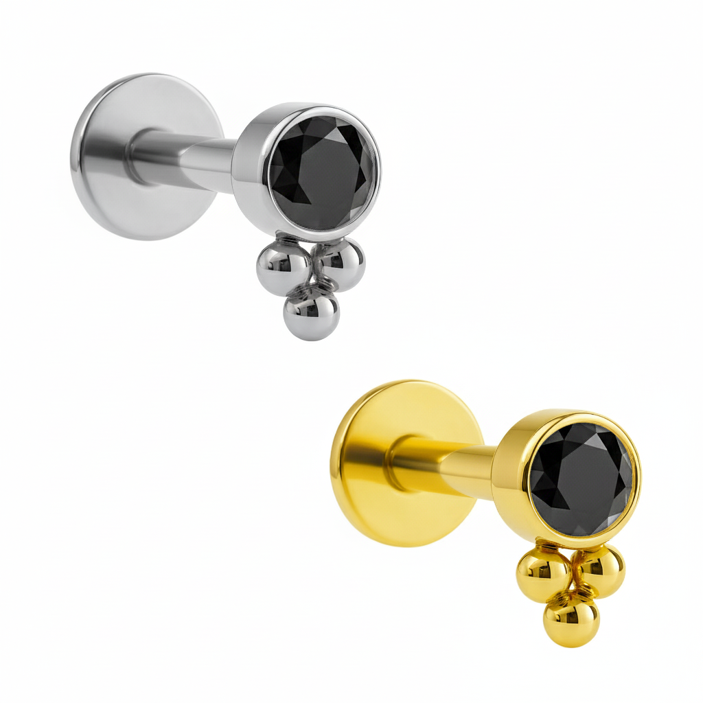 Labret Ponto de Luz com Beads em Titânio ASTM F136 Push Pin