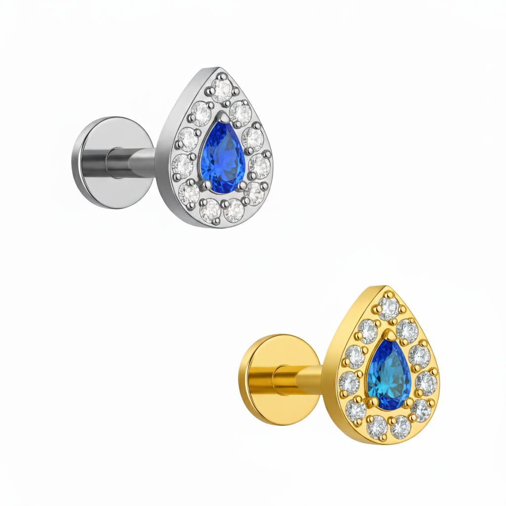 Labret Pingo Cravejado de Zircónias em Titânio ASTM F136