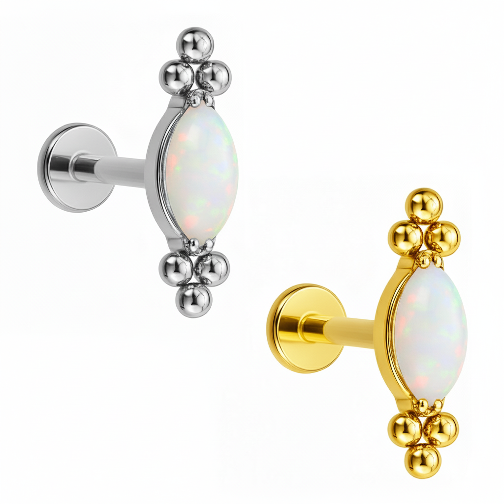 Labret Navette com 6 Beads em Titânio ASTM F136