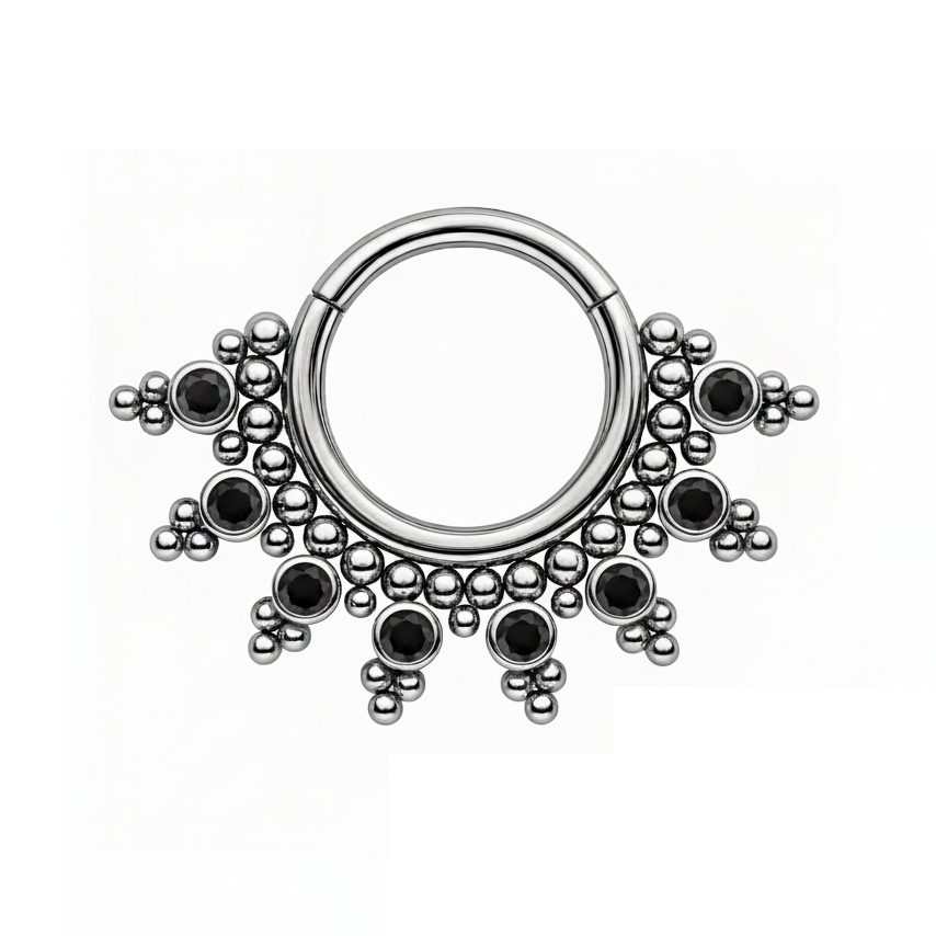 Argola clicker Dervilhe com 7 zircónias e 45 beads em titânio ASTM F136