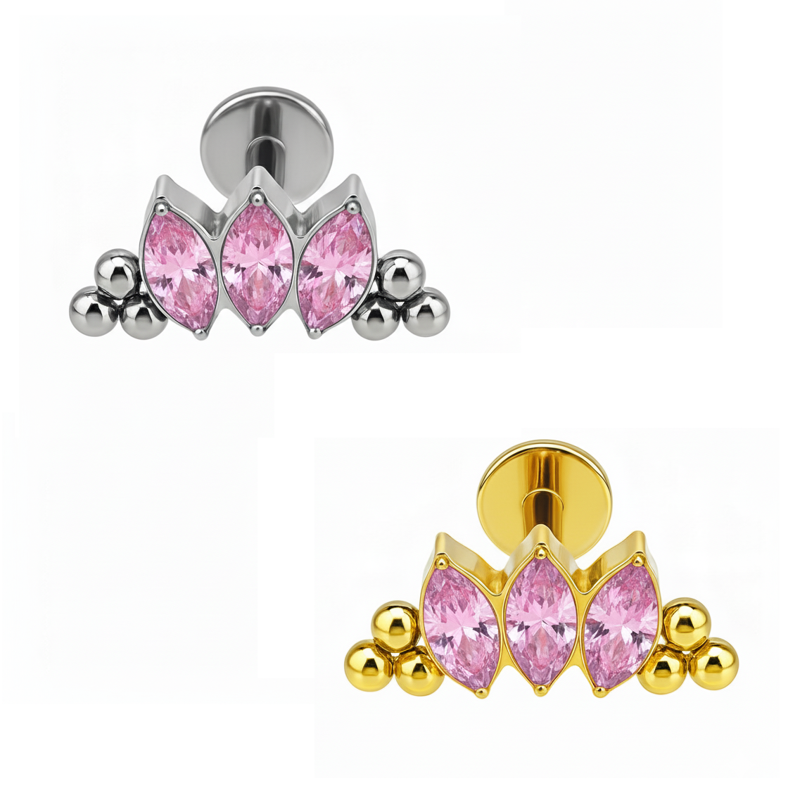 Labret 3 navettes com beads em titânio ASTM F136