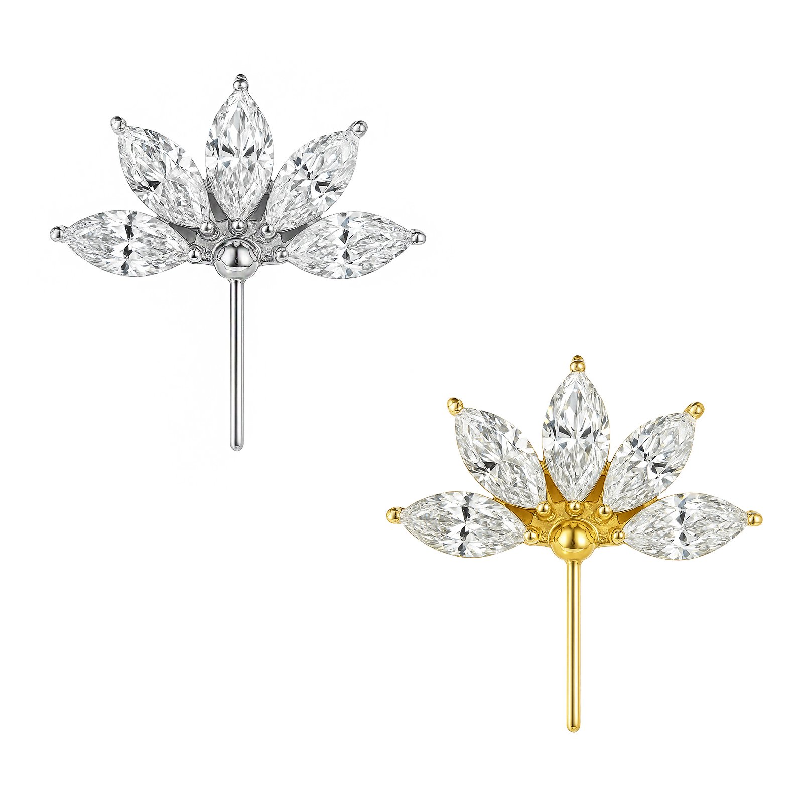 Accessorio in Titanio ASTM F136 Mezza Fiore con 5 Zirconie in Titanio
