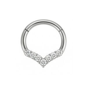 Anello Clicker in Titanio con Zirconi a V