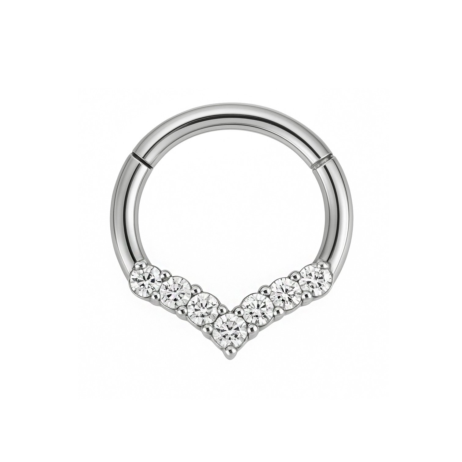 Anello Clicker in Titanio con Zirconi a V