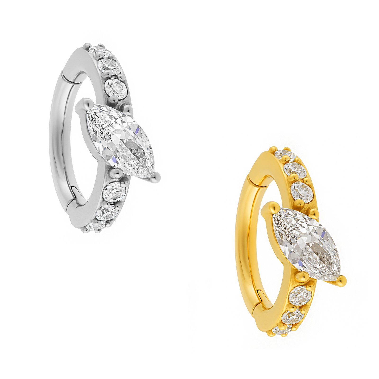 Anello Ombelicale Ovale Cobalto Cromo Con Marquise