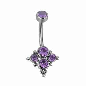 Banana di Titanio ASTM F136 con Rombo di Zirconi e Beads — Colore: Naturale, Pietra: Viola, Misura: 1.6x10