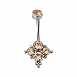 Banana di Titanio ASTM F136 con Rombo di Zirconi e Beads — Colore: Naturale, Pietra: Champagne, Misura: 1.6x10