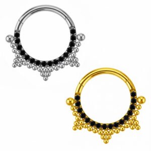 Anello Clicker di Titanio ASTM F136 con Piramide Beads e Zirconi