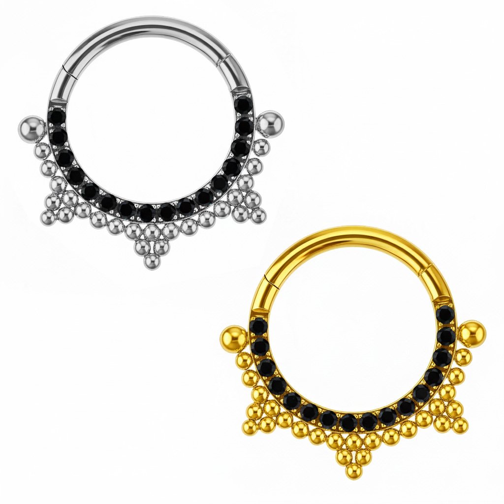 Anello Clicker di Titanio ASTM F136 con Piramide Beads e Zirconi