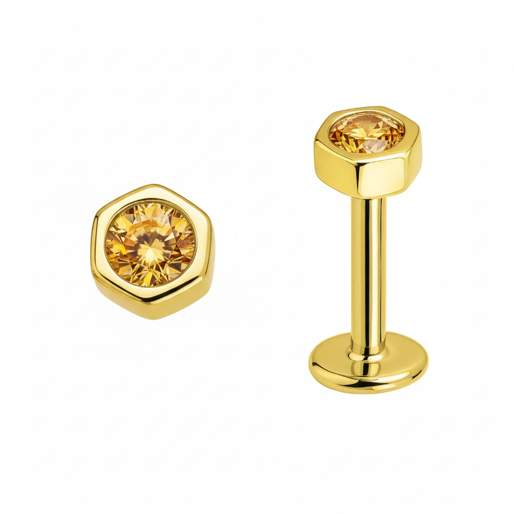 Esagono di Citrino Labret di Oro 18k
