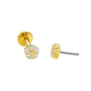 Fiore Incassato Labret in Oro 18k con Diamanti Sintetici
