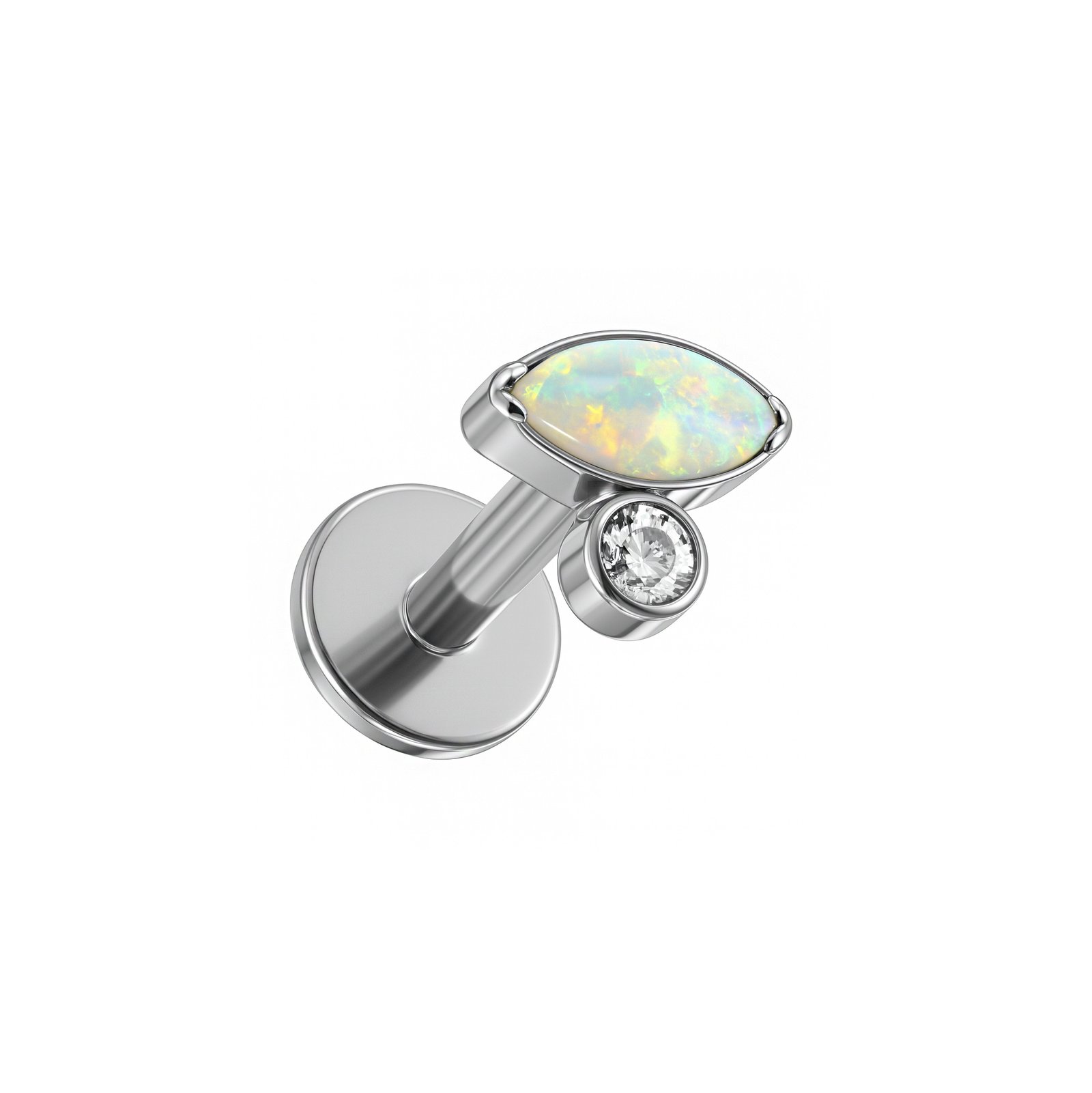 Labret con opala navetta e punto di luce di zirconia Titanio ASTM F136