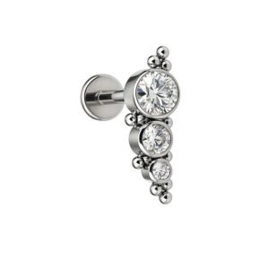 Labret di Titanio ASTM F136 Cluster 3 Zirconi e 10 Beads Crescente
