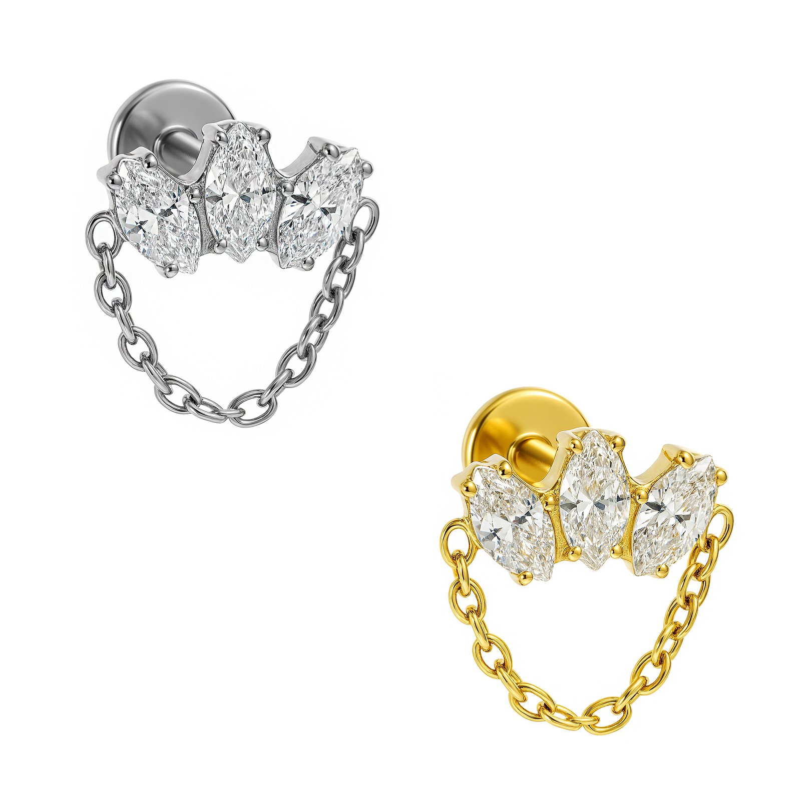 Labret Gemma Top con Zirconia in Titanio con Catena