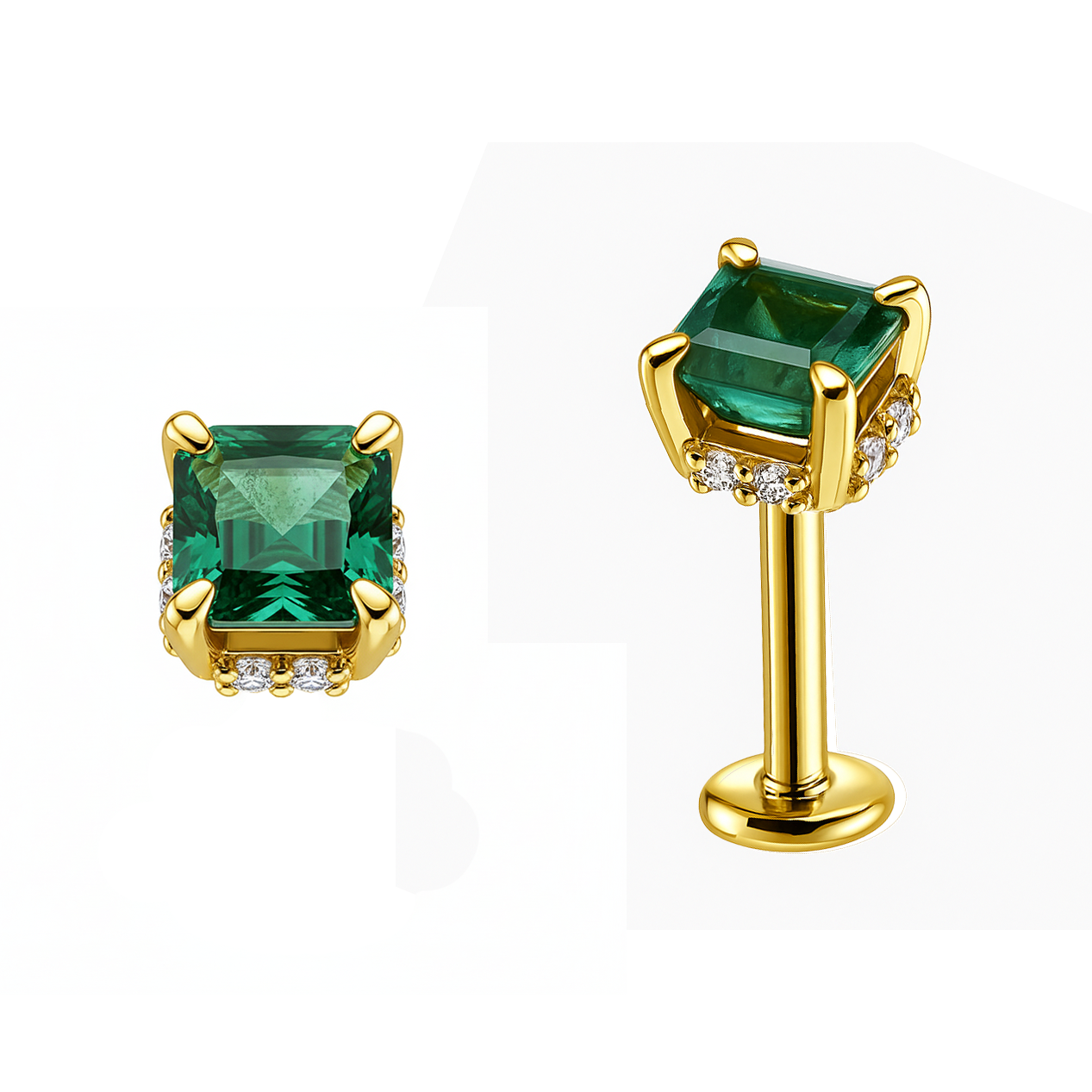 Terminale in Oro 18k con Smeraldo Brasiliano e Diamanti Sintetici