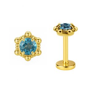 Labret in Oro 18k con Topazio Blu