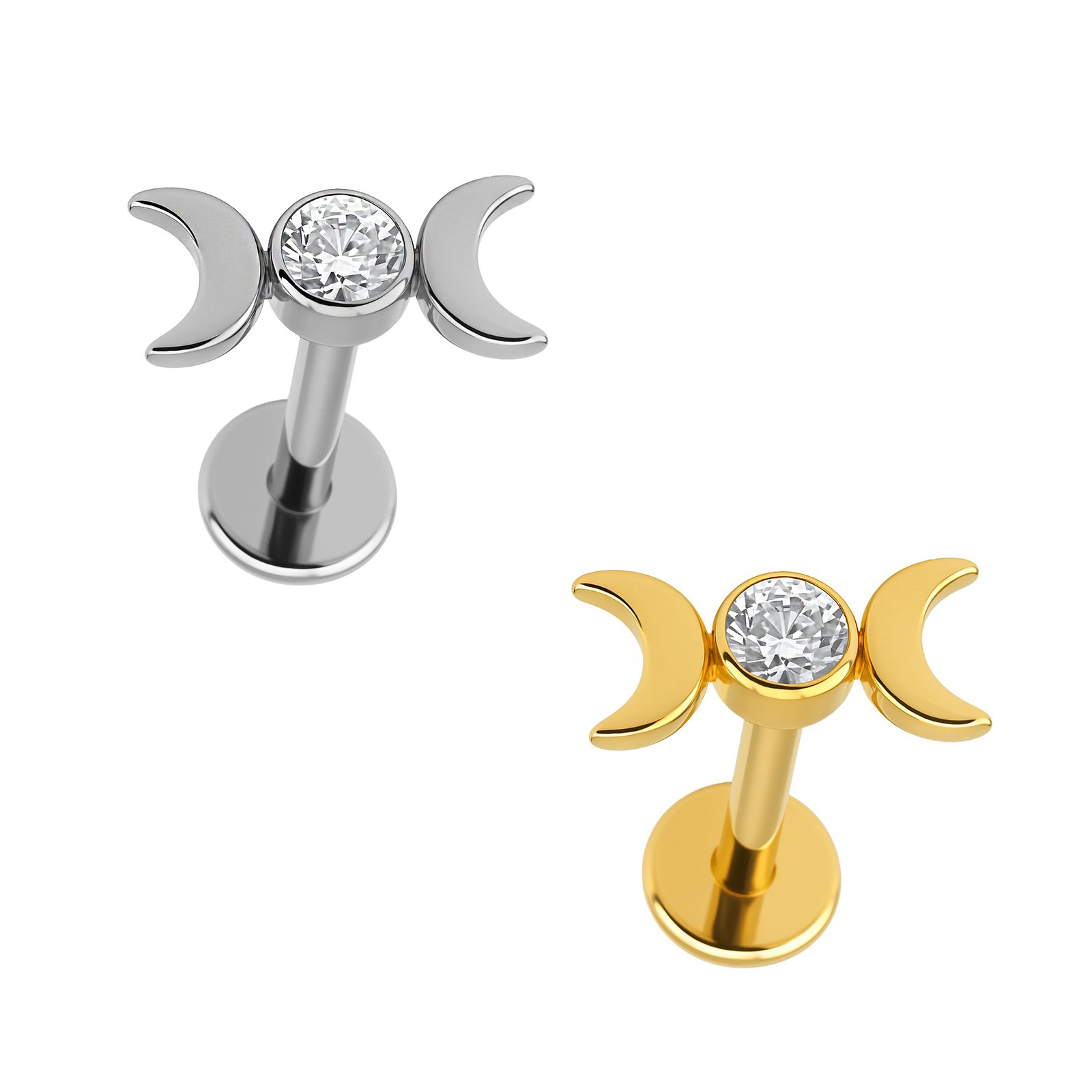 Labret Luna Doppia Con Zirconia Di Titanio ASTM F136
