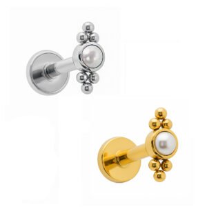 Labret Pedra com Trio de Beads em Titânio ASTM F136