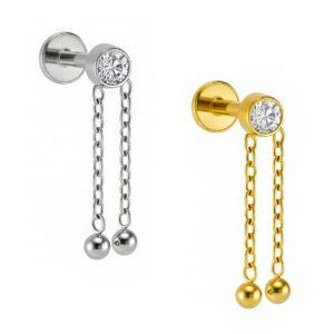 Labret Punto di Luce con 2 Catene e Beads in Titanio ASTM F136