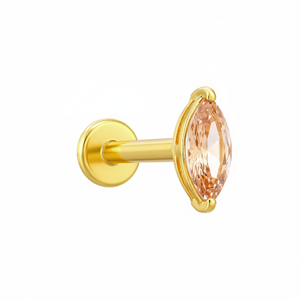 Topo Navette em ouro 18K com safira rosa