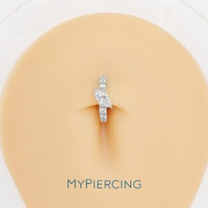 Argola Oval de Umbigo em Cobalto-Cromo com Marquise