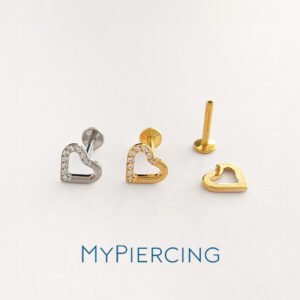 Labret coração meio encastrado com zircónia em titânio ASTM F136