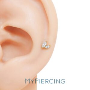 Labret de titânio com duas zircónias naveta