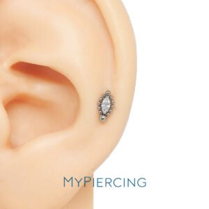 Labret Navette de Zircónias com Beads em Titânio ASTM F136