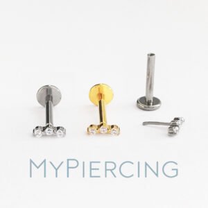 Labret di Titanio con 3 Zirconi Push Pin