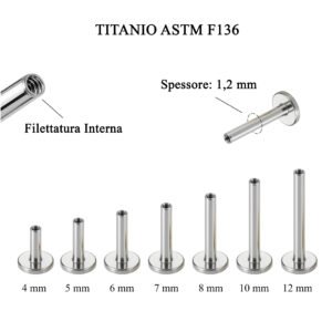 Barretta di Labret in Titanio ASTM F136 con Filettatura Interna