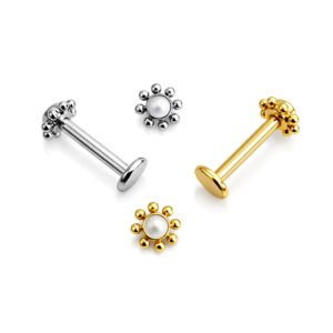Labret pérola com beads em titânio ASTM F136