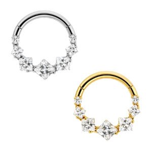Anello Clicker in Titanio con Zirconi Quadrati