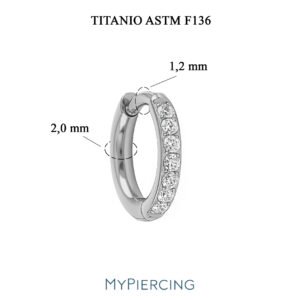 Argola clicker com zircónias de dupla face, 1,6 mm, em titânio ASTM F136