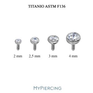Top ponto de luz em titânio com zircónia, rosca interna, bezel set