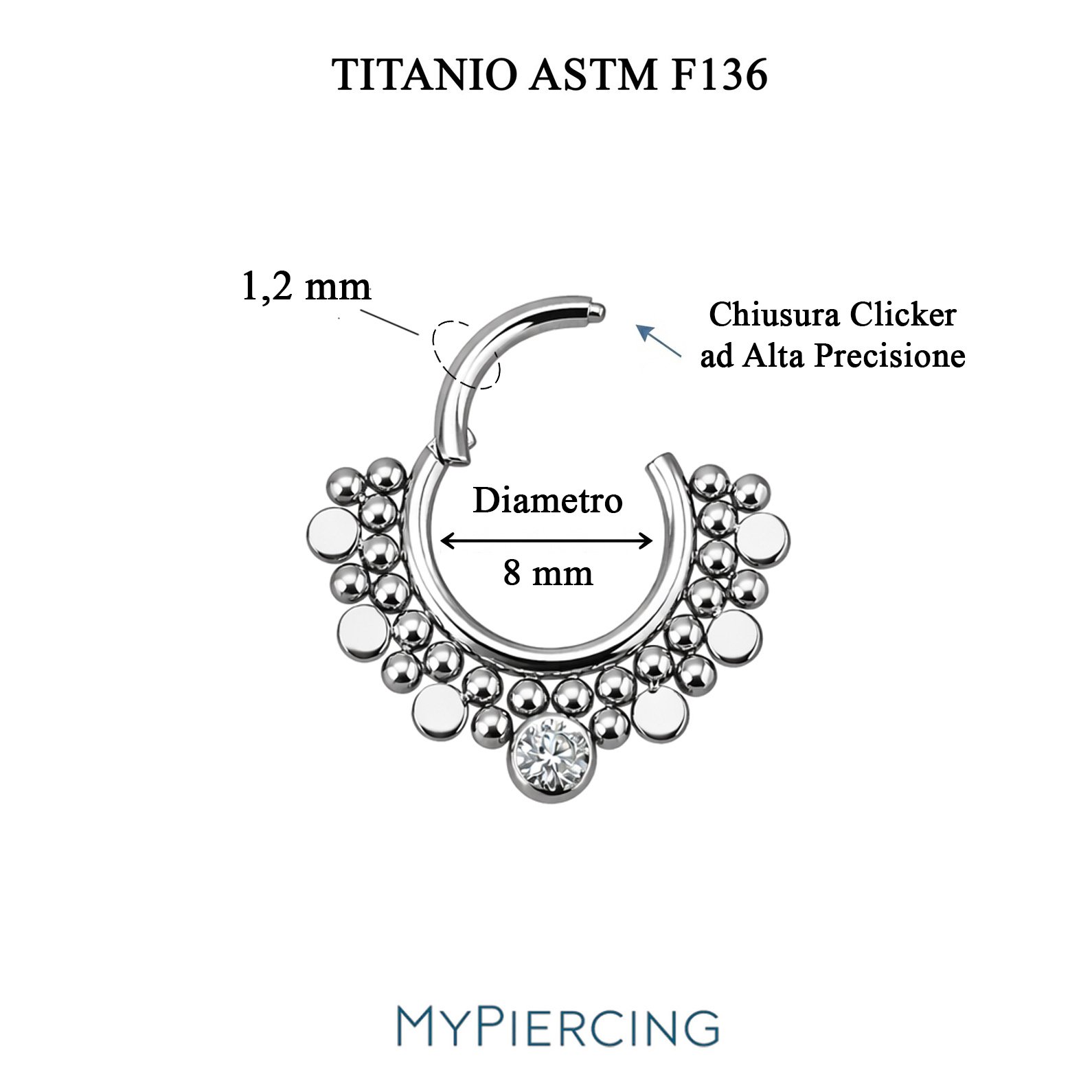 Anello Clicker Ventaglio Con Zirconia di Titanio ASTM F136
