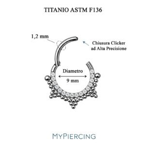 Anello Clicker di Titanio ASTM F136 con Piramide Beads e Zirconi