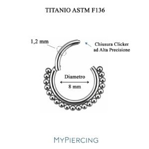 Anello Clicker Con Beads in Titanio ASTM F136