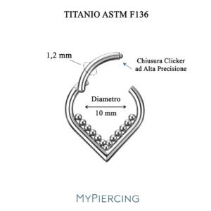 Anello Clicker V Liscio Beaded in Titanio ASTM F136