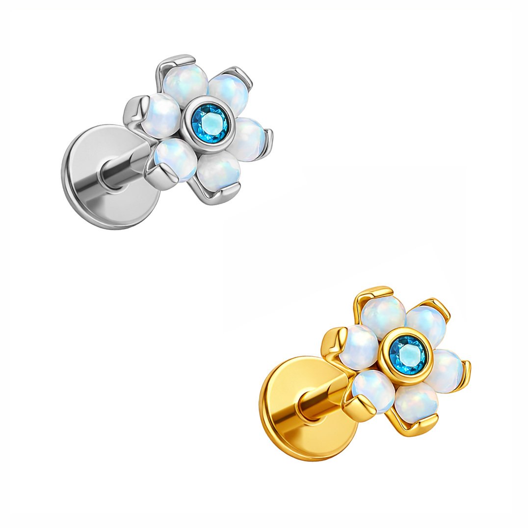 Labret di Titanio ASTM F136 Fiore Opale 6MM